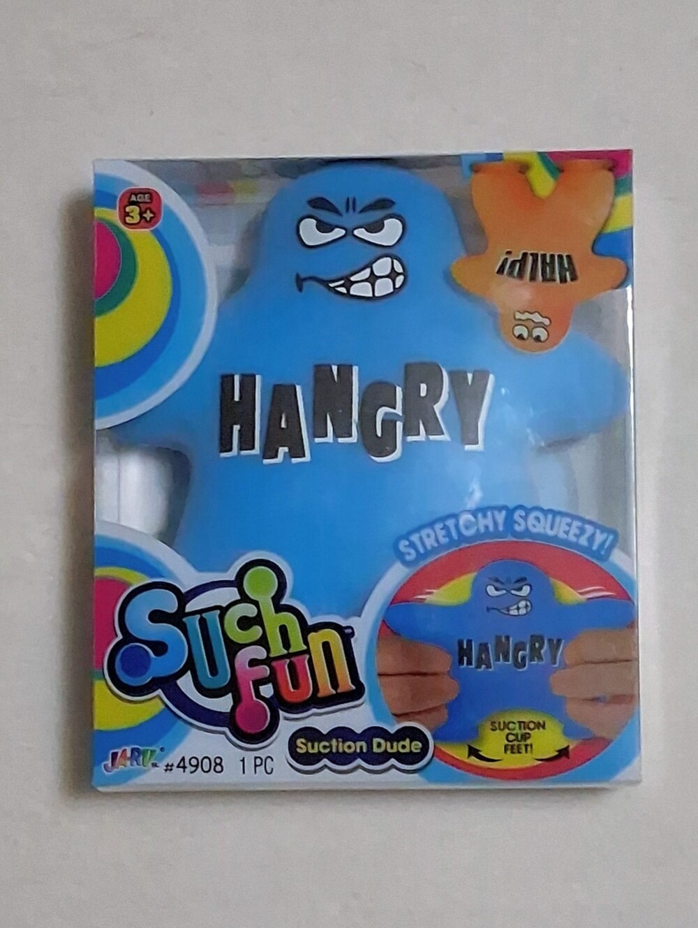 Ja-Ru Such Fun Suction Cup Squish Dude BLUE "HANGRY"!